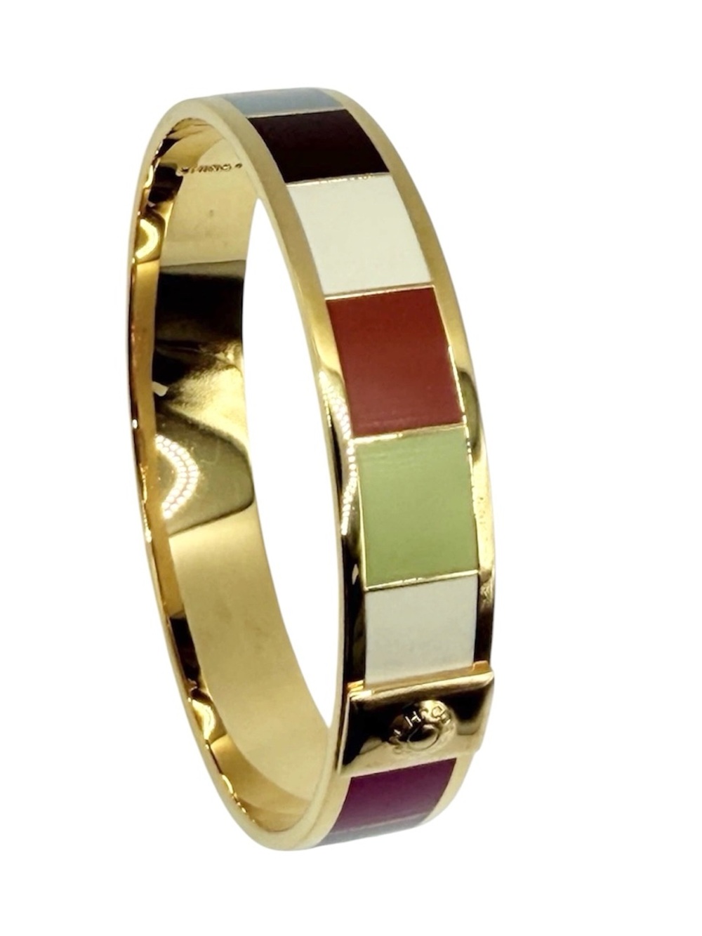 COACH Legacy Stripe Bangle 1/2” W Bracelet Gold Multicolor 8.5” Inside Designer